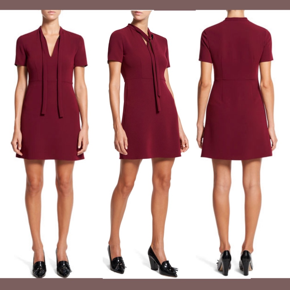 NWT Theory [SZ 4 ] Classic Tie-Neck A-Line‎ Crepe Dress in Current Red